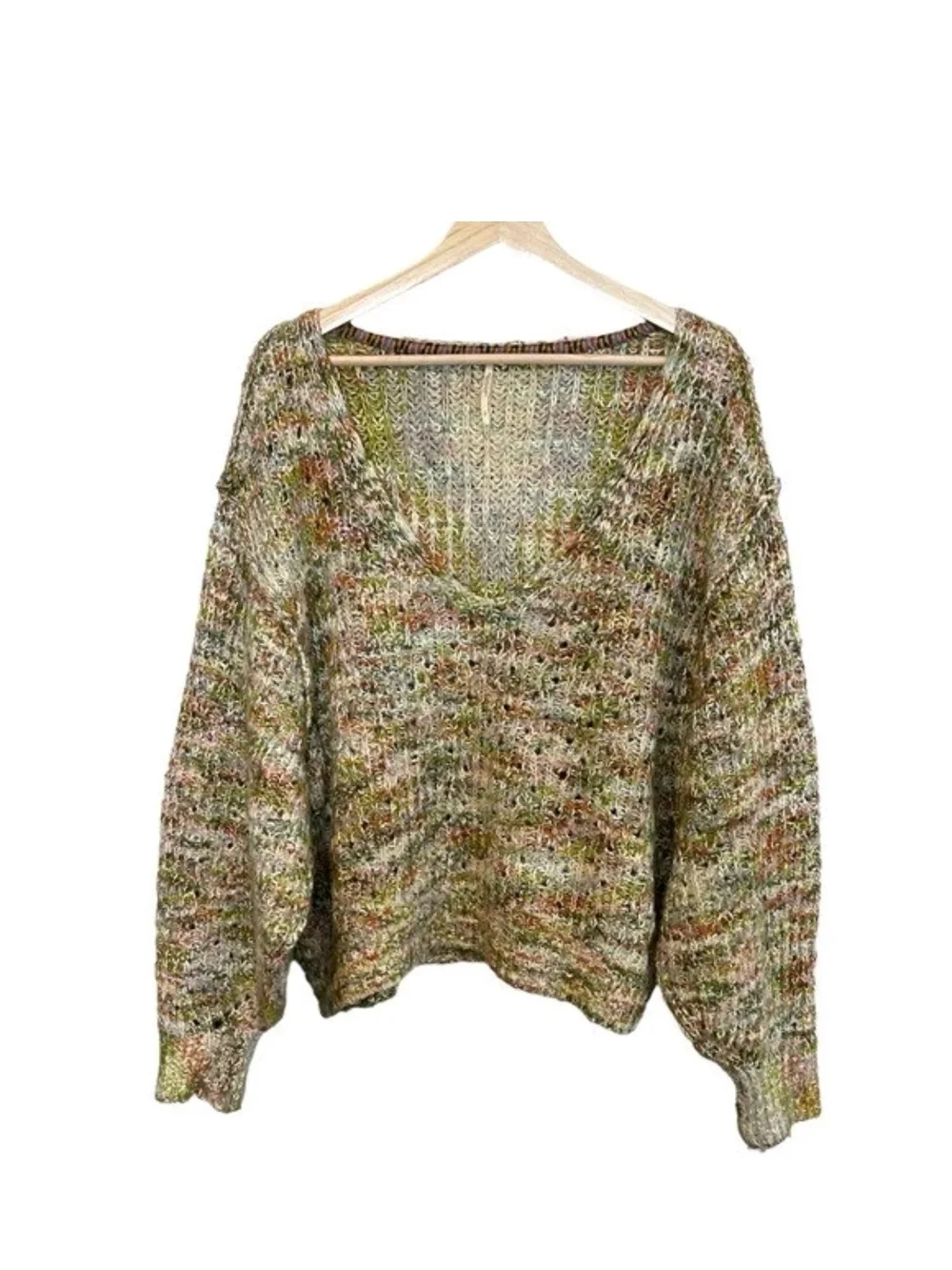 Free People Highland V Neck Oversized Sweater Size S Slouchy Chunky Space Knit